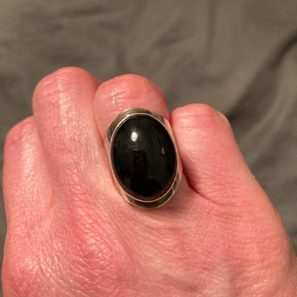 Large Sterling Silver (925) Ring w/ Black stone